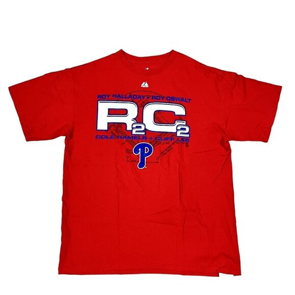 Vintage Majestic Philadelphia Phillies Four Aces T-Shirt R2C2 Size Large - Picture 1 of 3